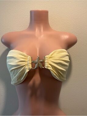 Princess Polly Pale Yellow Strapless Bandeau Top with Gold Starfish Accent